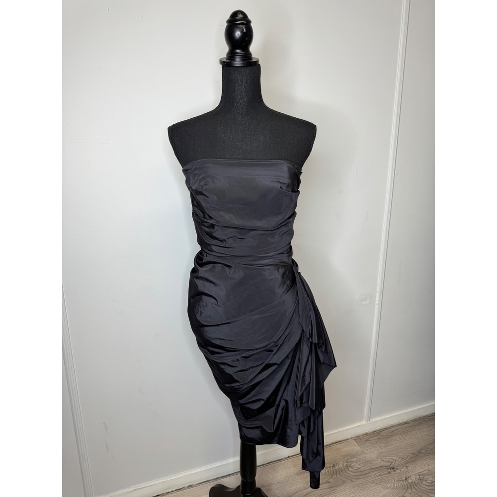 La Petite S* Black Strapless Ruched Draped Cocktail Dress Size 38 England